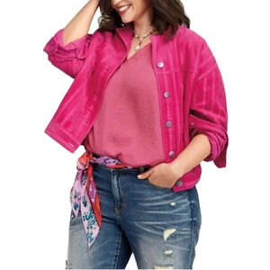 CAbi Women Size Small Pink Cheeky Topper Corduroy Bomber Jacket